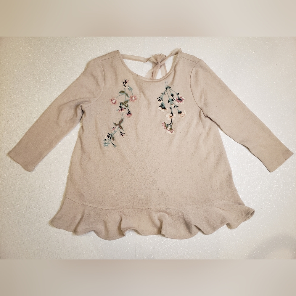 LC Lauren Conrad Cream Sweater with Floral Embroidery